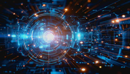 Fototapeta premium Cyber themed digital background with blue glowing lines and interconnected circuits