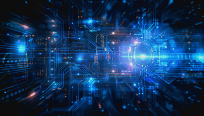 Cyber themed digital background with blue glowing lines and interconnected circuits