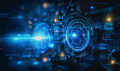 Digital abstract background with blue technology graphics and interconnected circuits