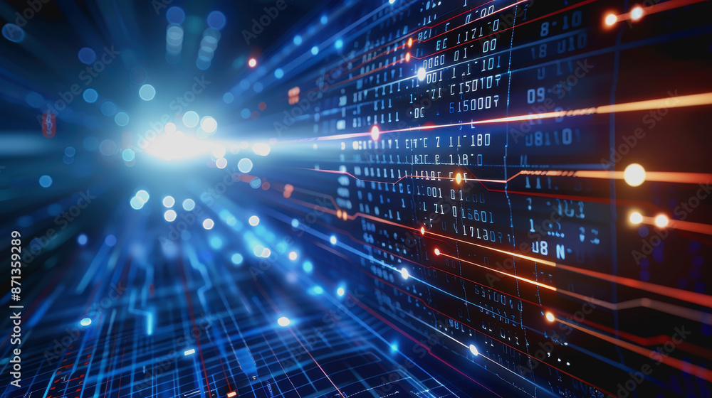 Poster cyber themed digital background with blue glowing lines and interconnected circuits.