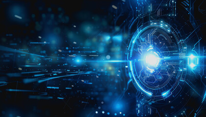 Fototapeta premium Digital abstract background with blue technology graphics and interconnected circuits