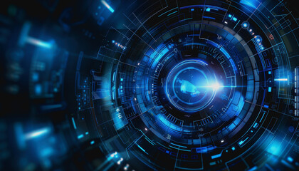 Obraz premium Digital abstract background with blue technology graphics and interconnected circuits