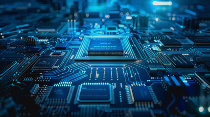 Fototapeta premium Digital abstract background with blue technology graphics and interconnected circuits