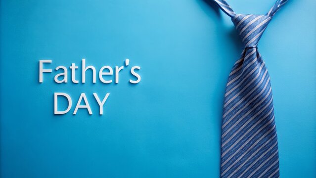 Minimalist blue background proudly displays modern Father's Day banner featuring stylish blue tie, perfect for adding personalized celebratory text.