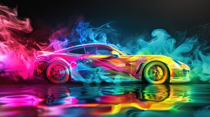 bright colorful neon cars covered in paint
