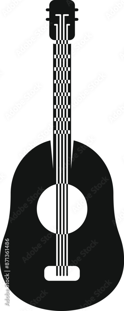 Canvas Prints Simple black shape of an acoustic guitar with strings and a sound hole, isolated on a white background