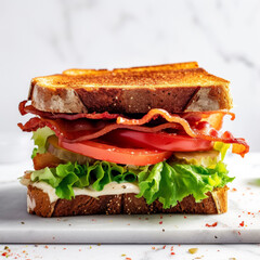 Tasty bacon lettuce and tomato BLT sandwich with white Background.