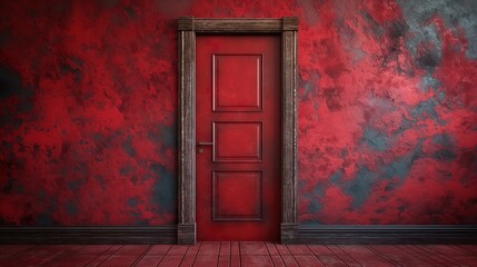 Old door and old red wall. Illustration On The Theme Of Architecture And Interiors, History And Textures. Generative AI