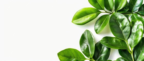 Fototapeta premium Fresh Green Leaves on White Background