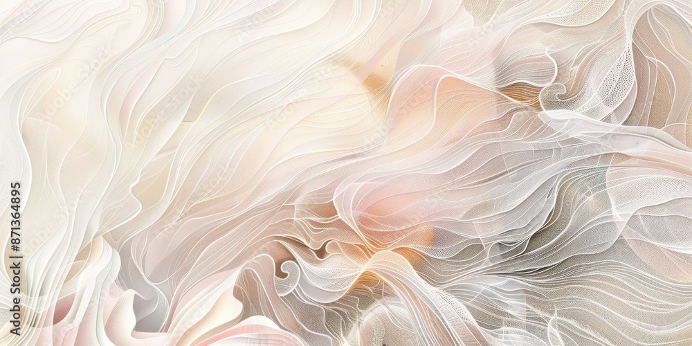 Poster elegant abstract background of white and cream flowing fabric, creating a soft and delicate visual e