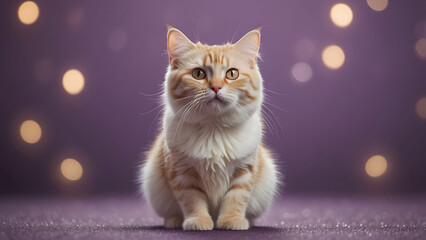 Obraz premium A cat is sitting on a purple carpet with a blurry background