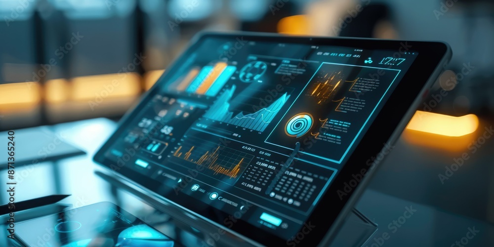 Poster the hightech digital interface showcases vibrant holographic data and circuits in futuristic colors 