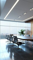 Modern conference room with city view, professional workspace concept