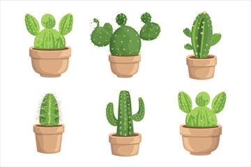 Cactus Design icons set sticker Vector