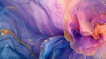 Abstract Purple and Pink Swirls with Golden Glitter