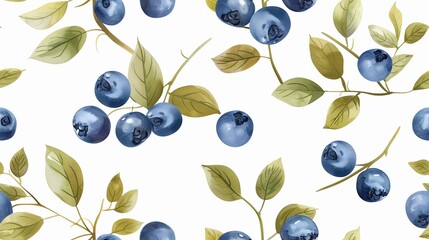 Stylish seamless pattern of hand-drawn blueberries on a white background