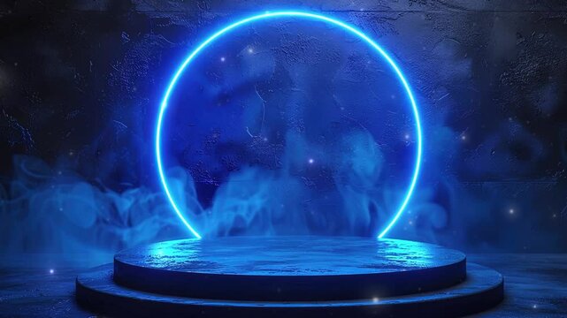 empty podium in blue light background