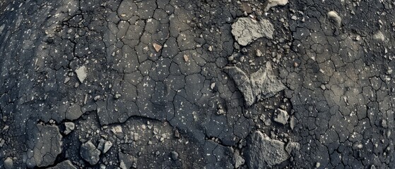 Panoramic close-up, high detail scan of aged asphalt material, Generative AI