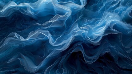 Obraz premium Abstract blue tulle fabric with soft, flowing waves. A delicate and elegant texture.