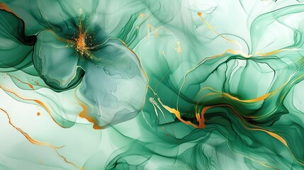Abstract Green and Gold Ink Art