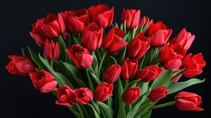Fototapeta premium red tulips against a black background