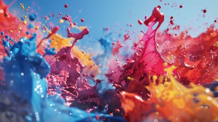 Multiple colors of paint, collision, splashing, explosion