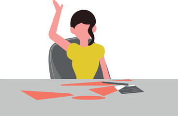 The girl is trying to write.