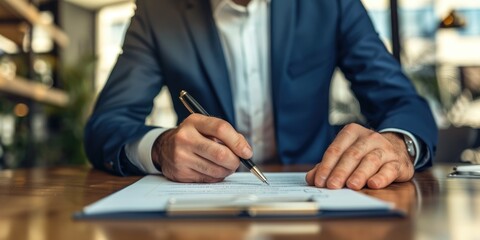 business man holding a pen signing agreement contract, ai