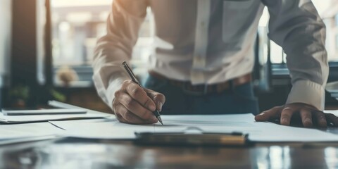business man holding a pen signing agreement contract, ai