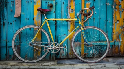 Rustic Minimalism: Vibrant Road Bike in Geometric Composition at Eye Level with HDR Enhancement
