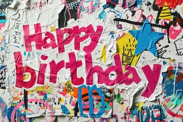 Joyous birthday collage, featuring heartfelt text happy birthday, vibrant celebration capturing special moments and cherished memories, personalized tribute to mark occasion with love and happiness.