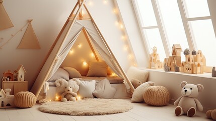 Cozy Playroom with a Teepee Tent