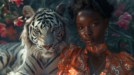 Portrait of Young woman and tiger-3