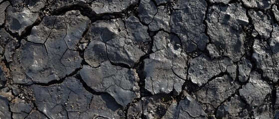 Panoramic close-up, high detail scan of weathered asphalt material, Generative AI