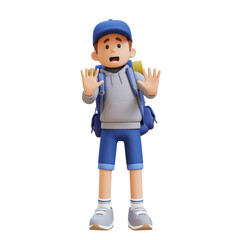 Fototapeta premium 3D Traveller Character Fear and Denial Poses
