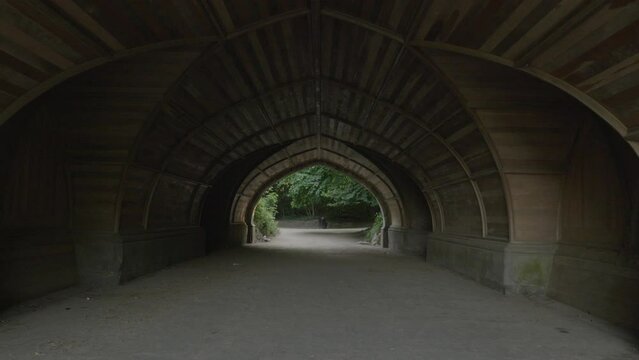 Handheld shot of a walkway in Brooklyn's Prospect Park