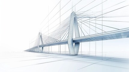 Fototapeta premium Modern bridge architecture in blueprint sketch style, detailed construction elements, clear lines, professional and technical drawing