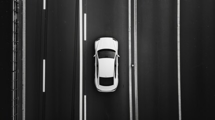 Vintage Car Flat Lay with Modern High Contrast Monochrome Aesthetic, Bird's Eye View and Vignette