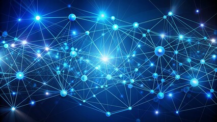 Modern abstract illustration of interconnected digital nodes on blue background, representing agile project management and online marketing concepts.