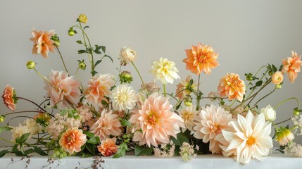 Neutral flower arrangement on plain background