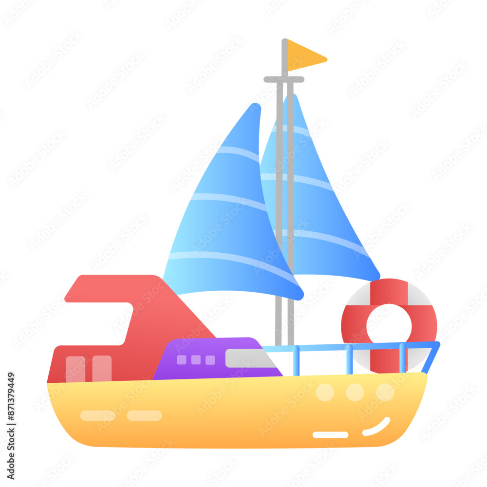 Poster an icon of sailboat travel in flat style