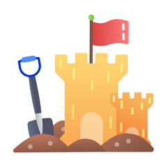 An icon of sand castle in flat style  