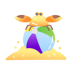 A flat style icon of beach crab on a ball 