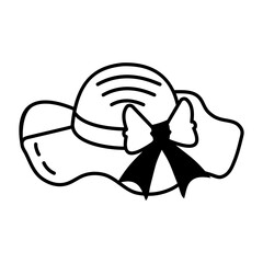 Summer hat with a ribbon bow on it, glyph icon 