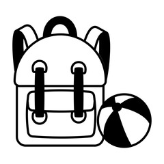 Travel backpack with beach ball, glyph icon 