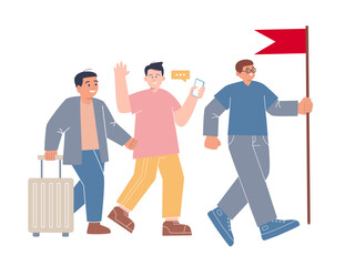 Employee follow leader bring flag concept leadership company vision guide organization