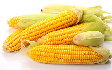 Fresh corn on the cob isolated on white background with clipping path.