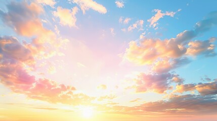 Obraz premium A vivid sunset sky with colorful clouds and a warm atmosphere.