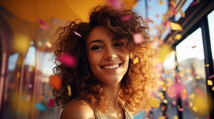 Joyful Woman in a Confetti Shower