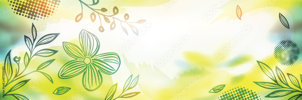 Poster Frame made of organic shapes, flowers and leaves, hand drawn elements for design	